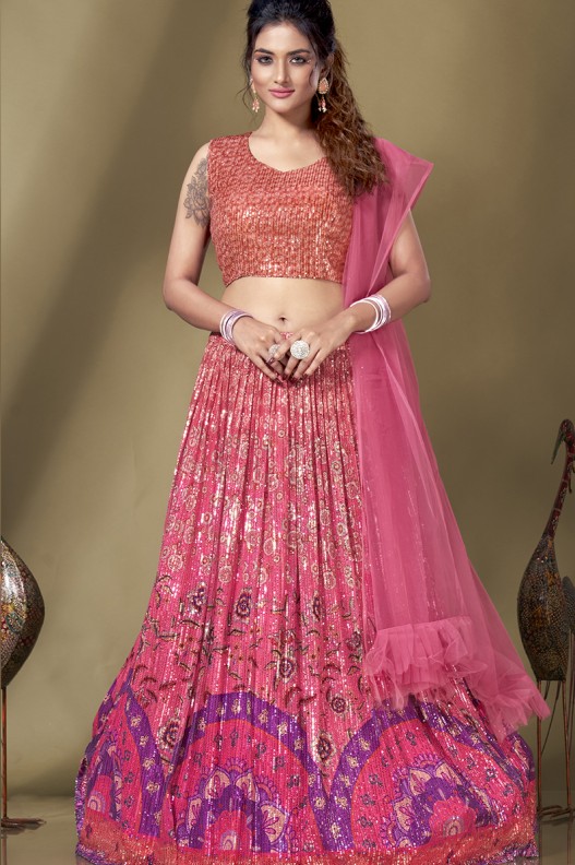 Premium Imported Sequin Fabric With Digital Print Lehenga For Women